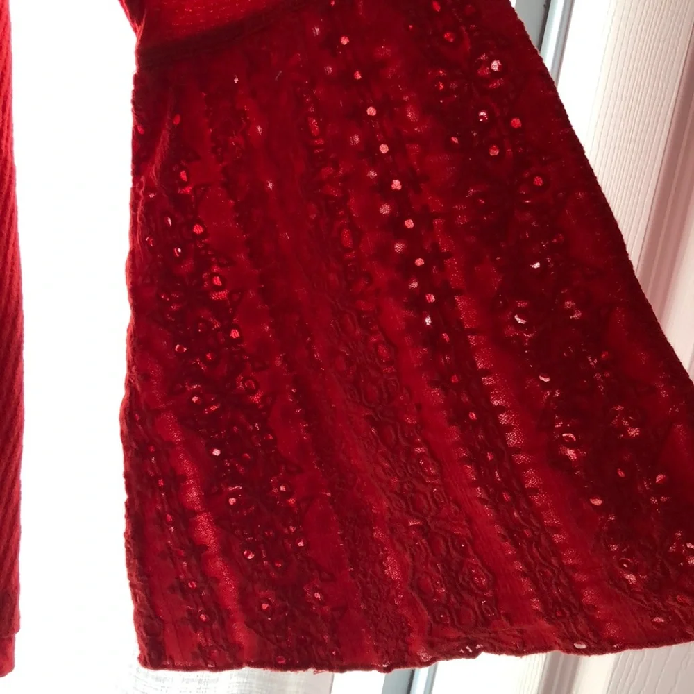 Free People Red Bell Sleeve V-neck Boho Top women’s Small NWT